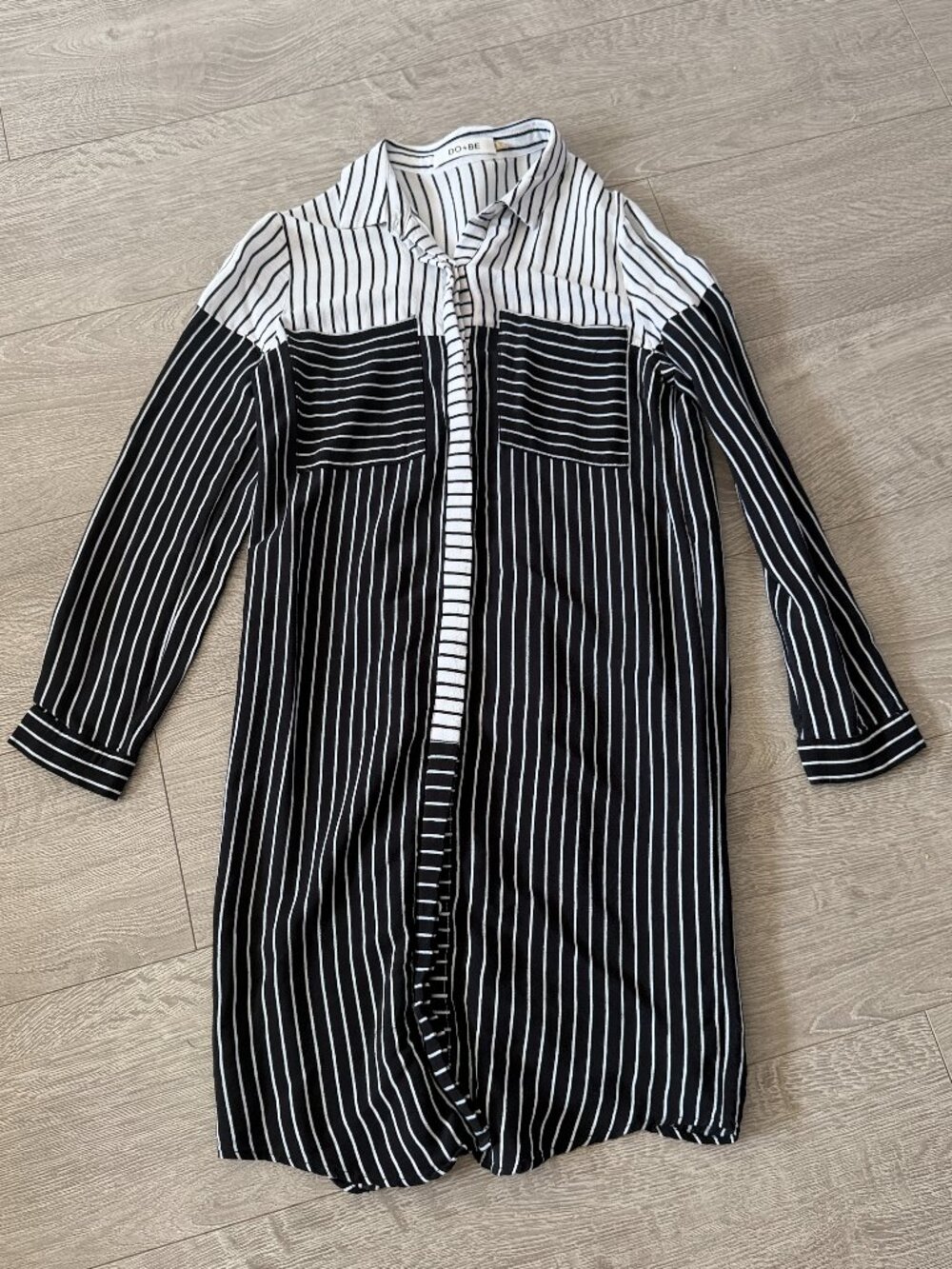 DO+BE Black White Striped Shirt Dress Women’s Small Colorblock Button Front Tuni